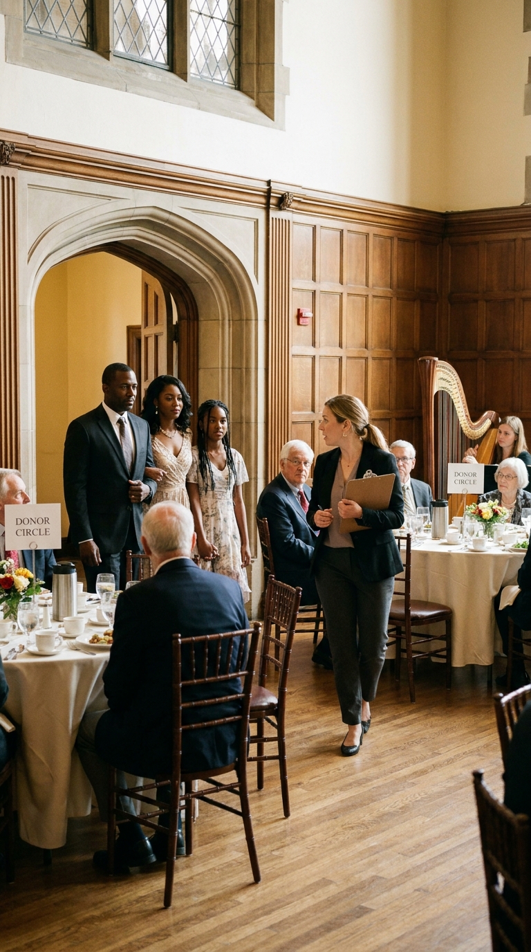 [FULL STORY] The line moved in little bursts, one family at a time, under a chandelier that made everybody look more polished than they felt.